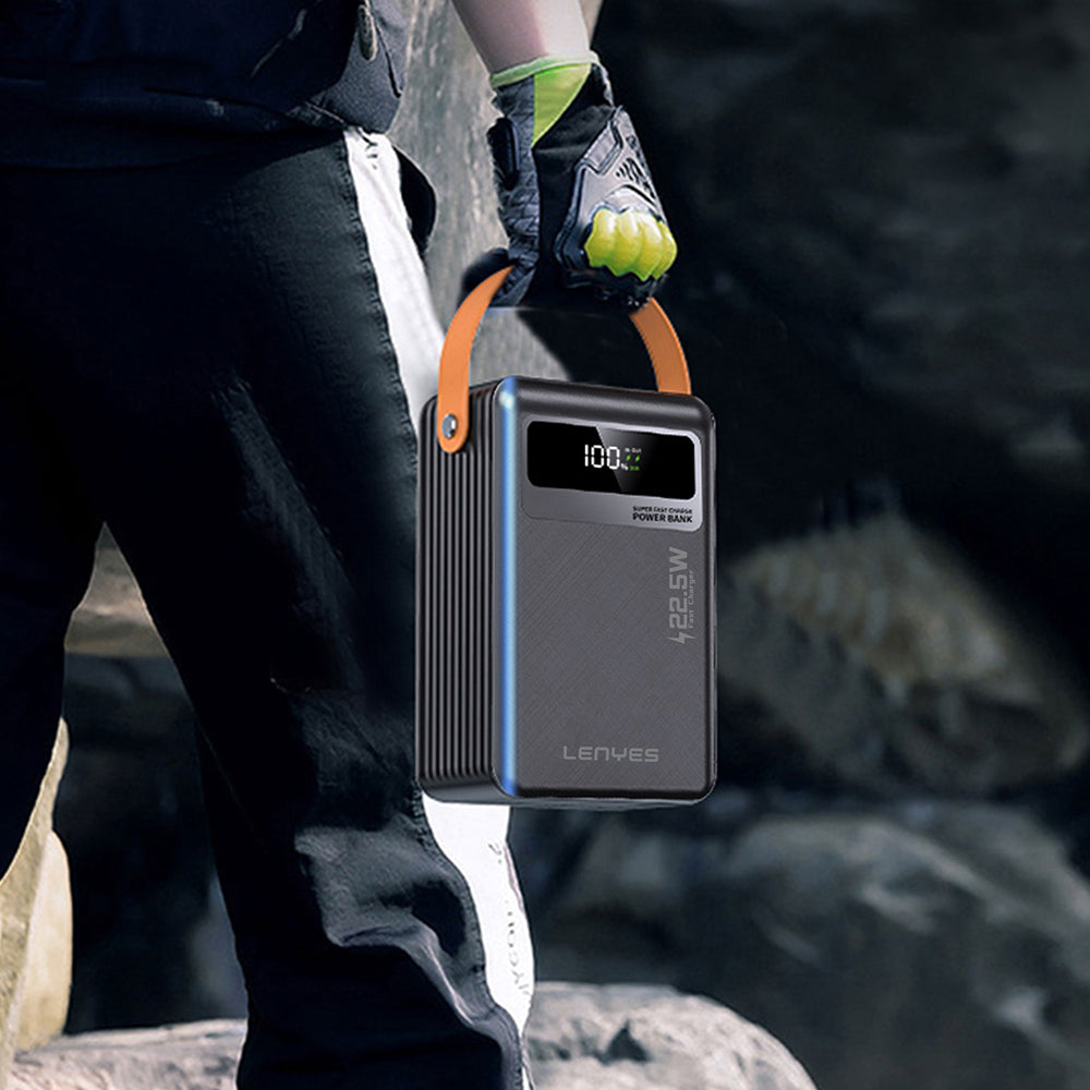 Lenyes PX892D LED Göstergeli Taşınabilir Askılı ve Led Işıklı Powerbank 22.5W 80.000mAh Siyah