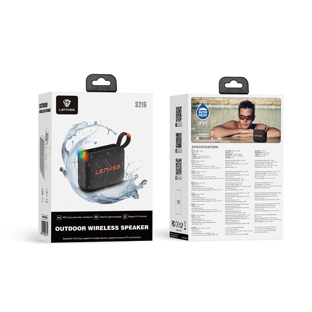 Lenyes S216 Su Geçirmez Özellikli RGB Işıklı Askılı Mini Bluetooth Speaker Hoparlör v5.3 Mavi
