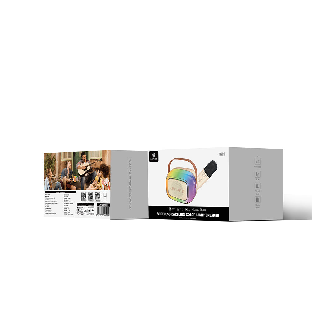 Lenyes S228 RGB Işıklı Askılı Mikrofonlu Bluetooth Speaker Hoparlör v5.3 Bej