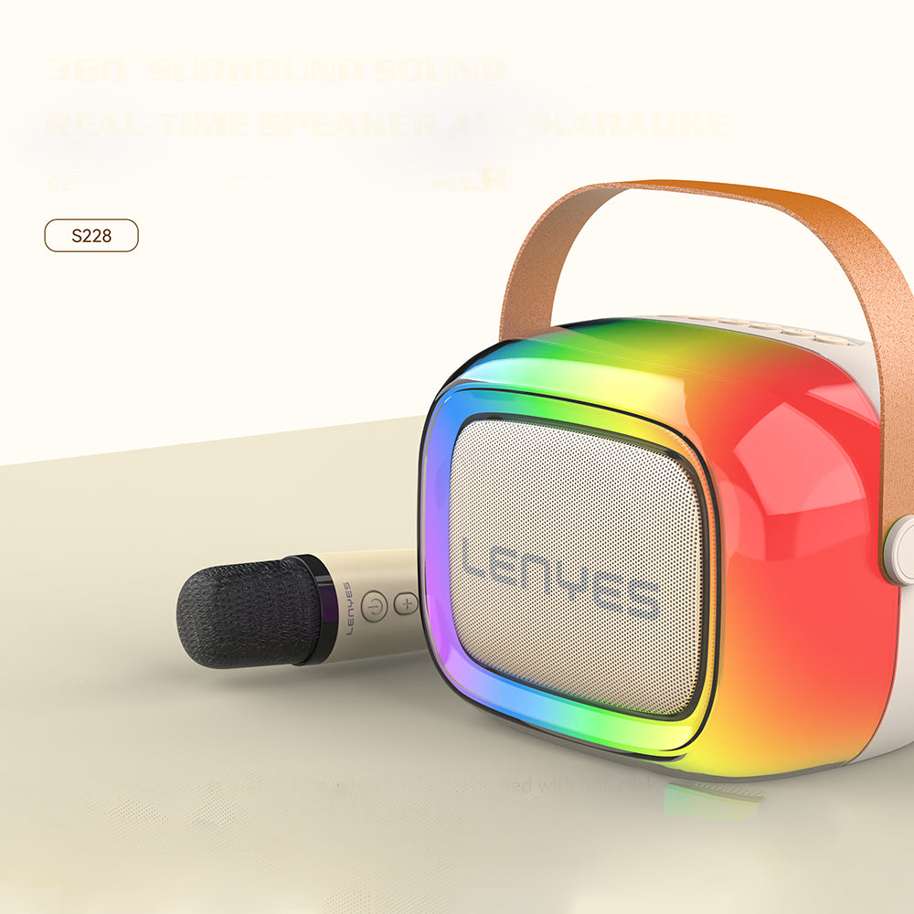 Lenyes S228 RGB Işıklı Askılı Mikrofonlu Bluetooth Speaker Hoparlör v5.3 Bej