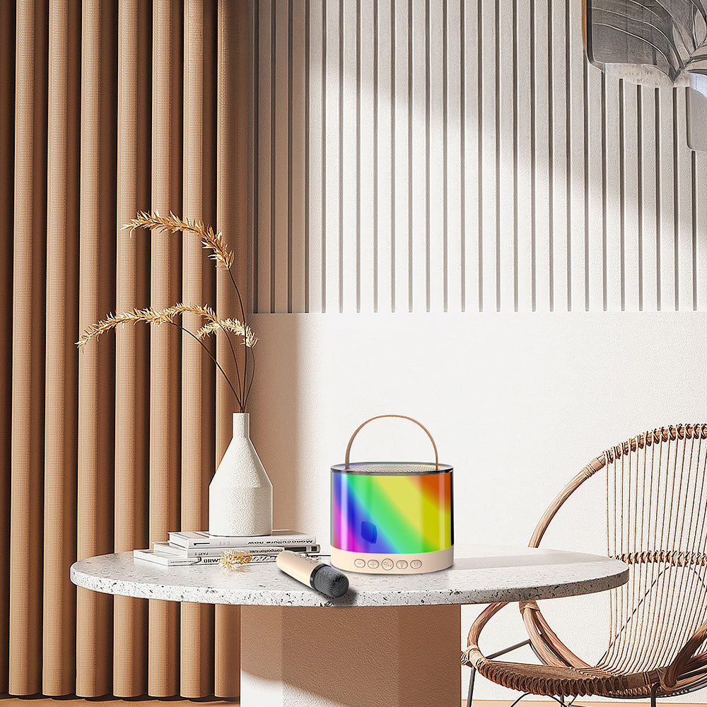 Lenyes S229 RGB Işıklı Askılı Mikrofonlu Bluetooth Speaker Hoparlör v5.3 Bej