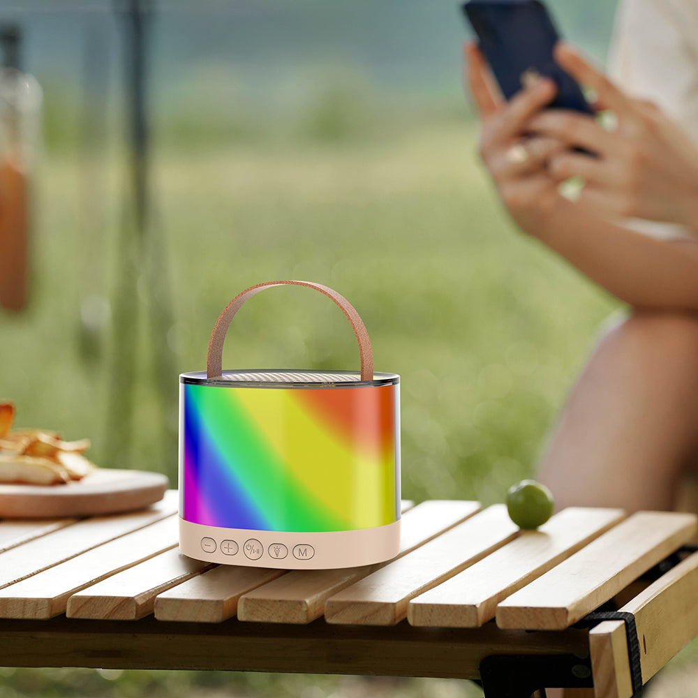 Lenyes S229 RGB Işıklı Askılı Mikrofonlu Bluetooth Speaker Hoparlör v5.3 Bej