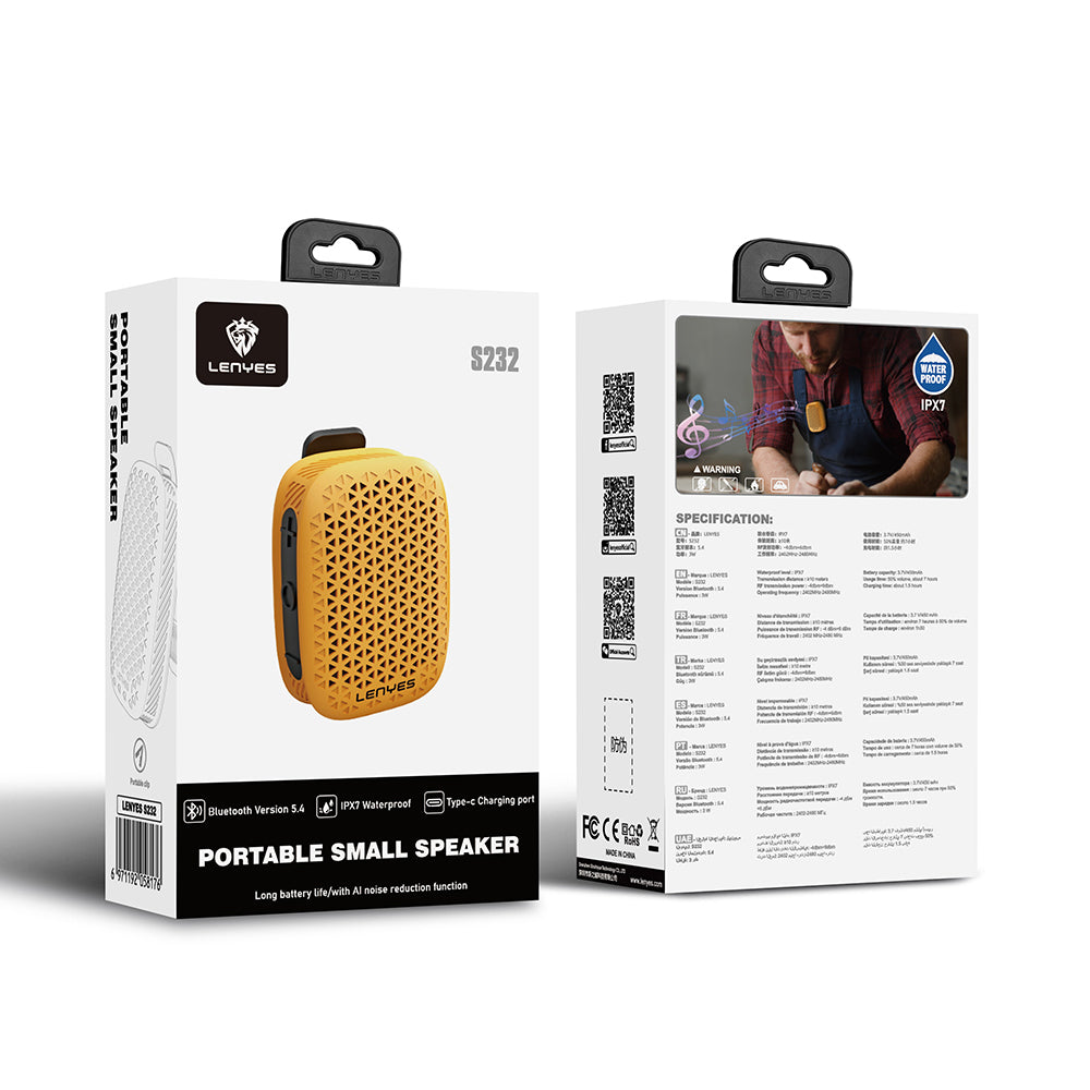 Lenyes S232 TWS Mandallı Bluetooth Speaker Hoparlör v5.4 Siyah
