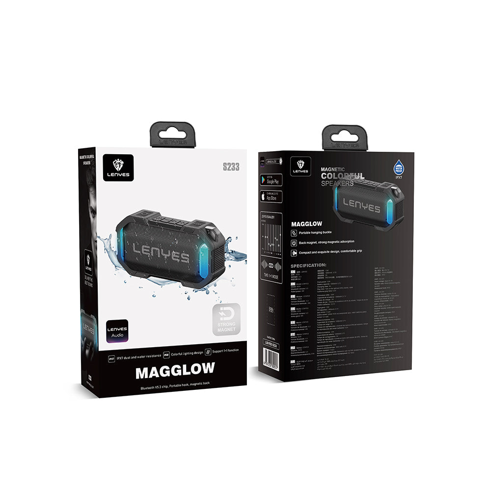 Lenyes S233 Ritme Duyarlı RGB Işıklı Taşınabilir Su Geçirmez TWS Bluetooth Hoparlör Siyah