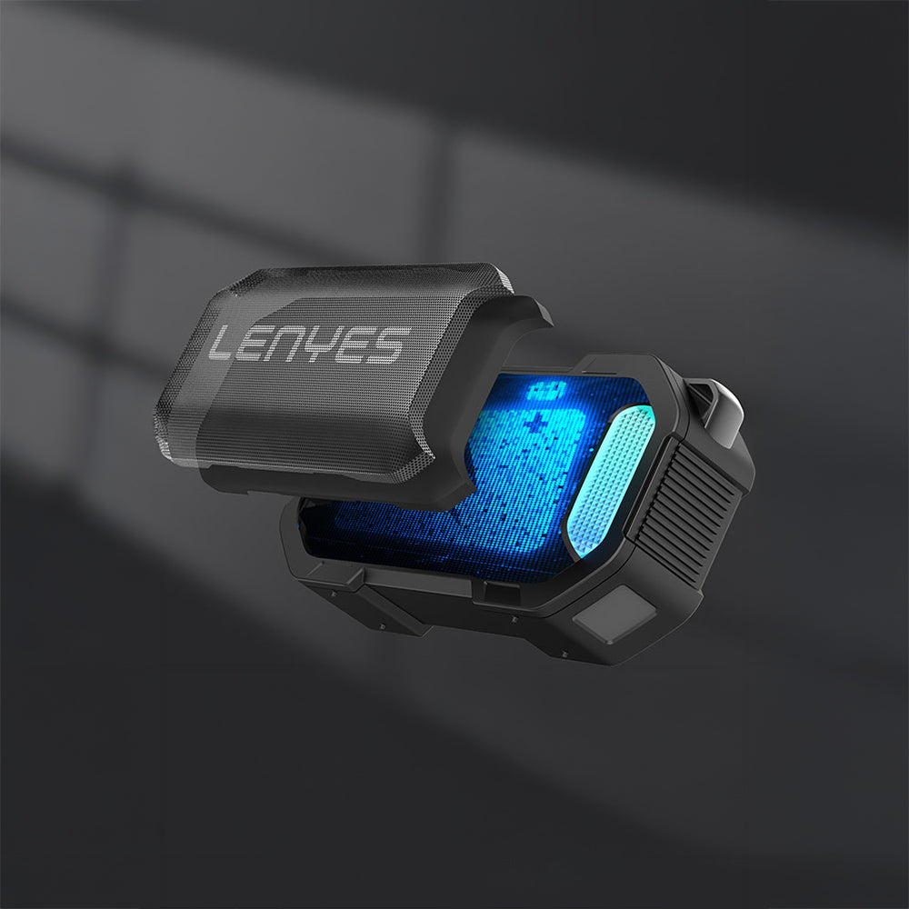Lenyes S233 Ritme Duyarlı RGB Işıklı Taşınabilir Su Geçirmez TWS Bluetooth Hoparlör Siyah