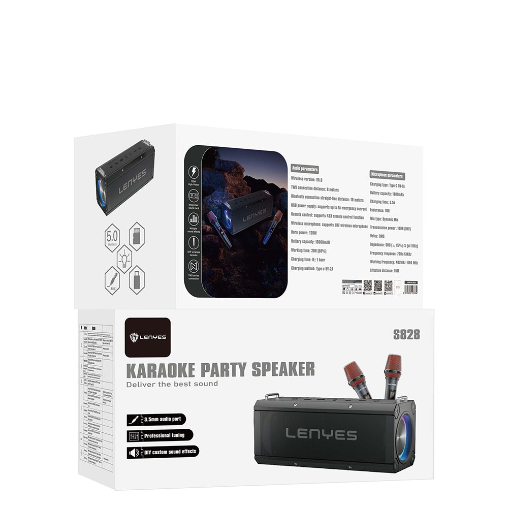 Lenyes S828 RGB Led Işıklı TWS Bluetooth Speaker Hoparlör v5.0 Siyah