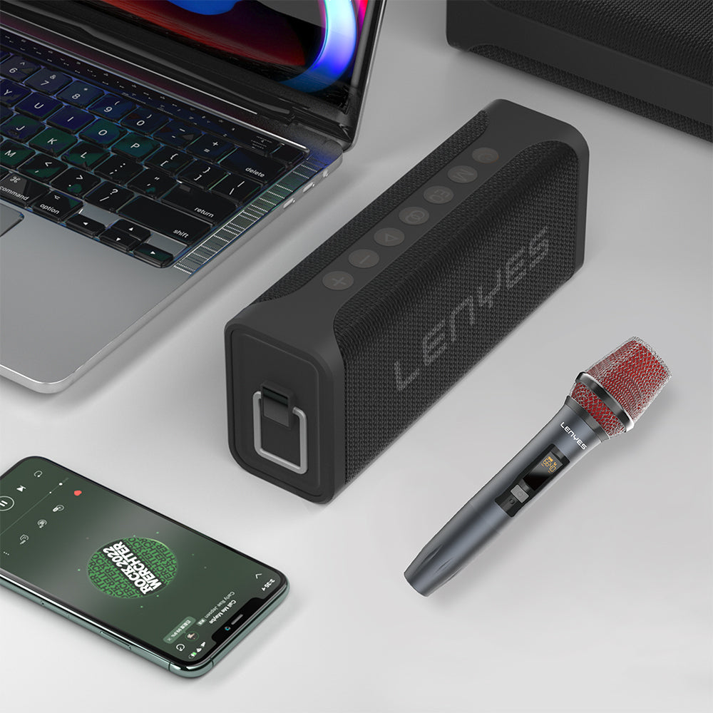 Lenyes S829 Karaoke Mikrofonlu Bluetooth Speaker Hoparlör v5.0 Siyah