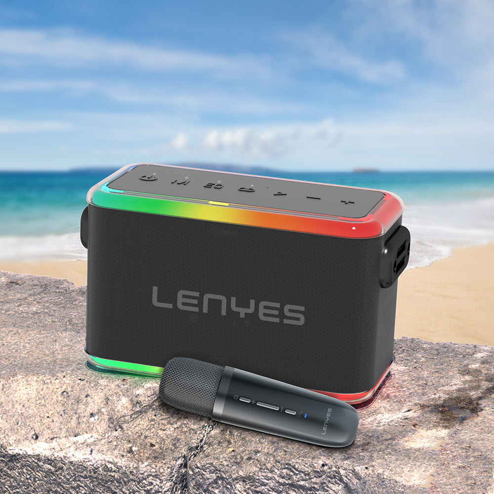 Lenyes S834 RGB Led Işıklı Bluetooth Speaker Hoparlör ve Karaoke Bluetooth Mikrofon Siyah