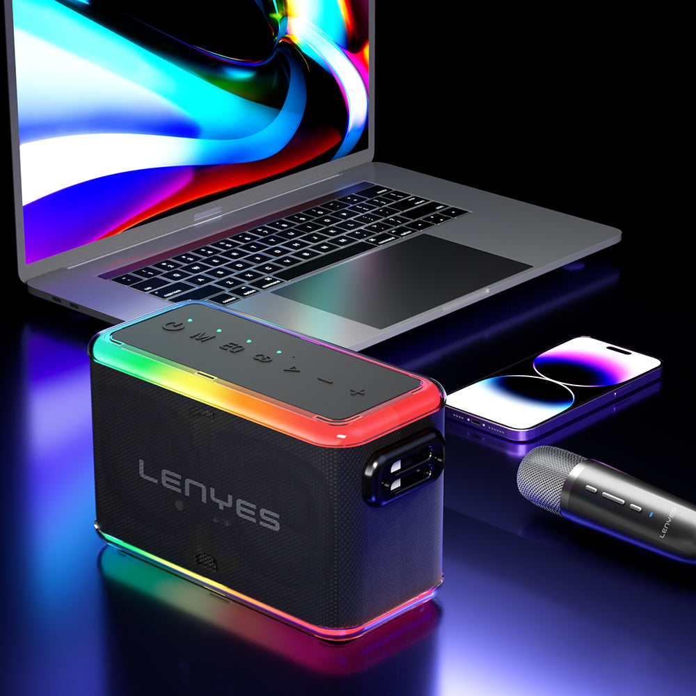 Lenyes S834 RGB Led Işıklı Bluetooth Speaker Hoparlör ve Karaoke Bluetooth Mikrofon Siyah
