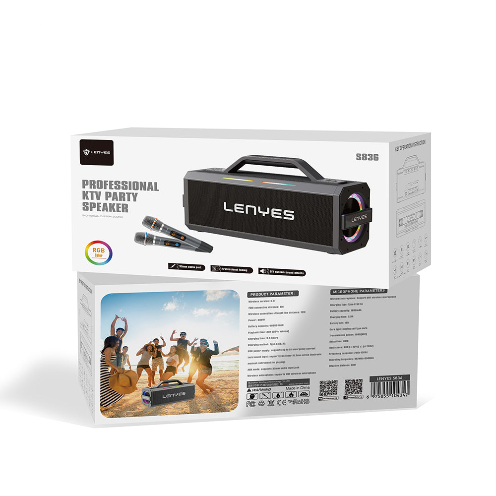 Lenyes S836 RGB Led Işıklı TWS Bluetooth Speaker Hoparlör v5.0 Siyah