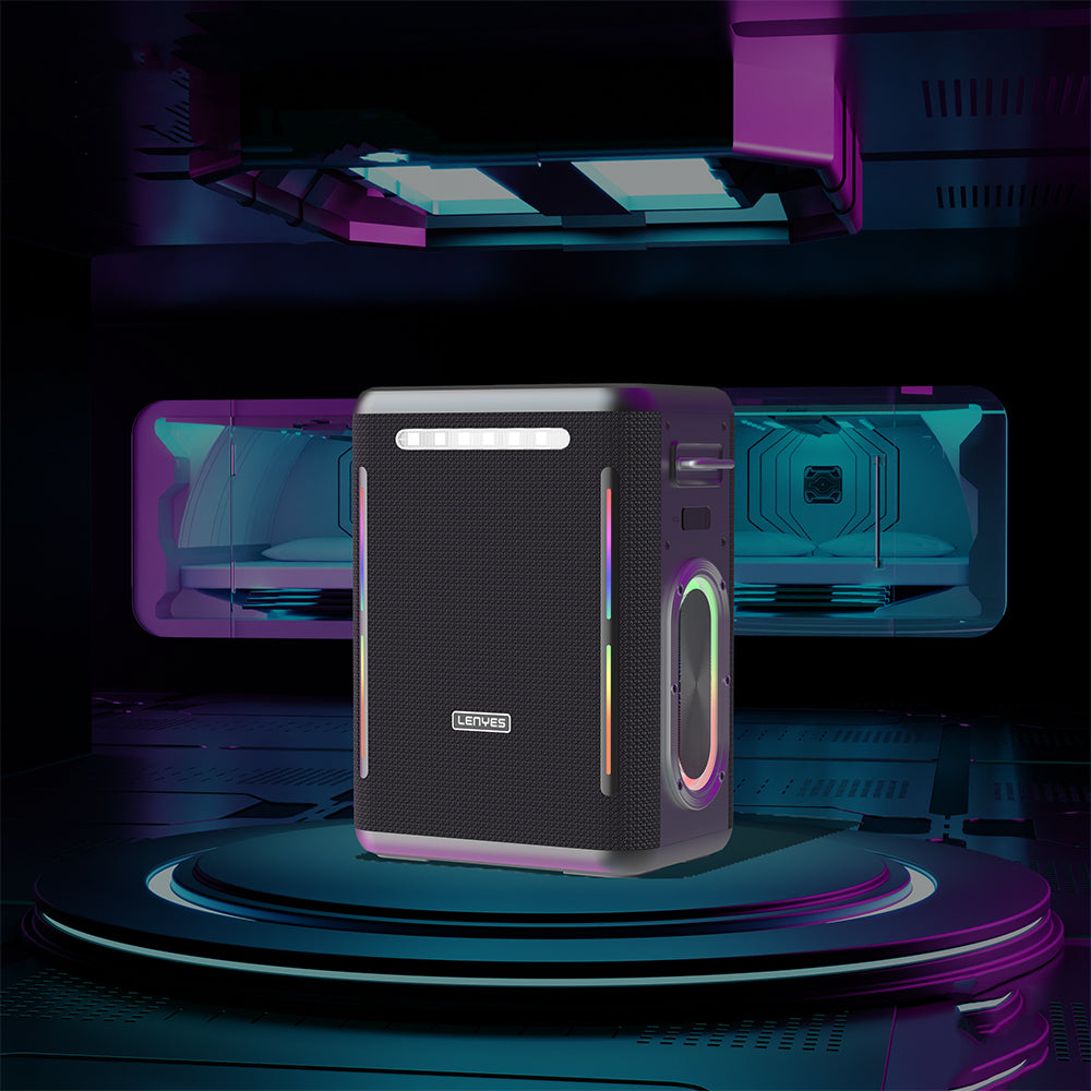 Lenyes S837 RGB Led Işıklı Bluetooth Speaker Hoparlör ve Karaoke Bluetooth Çift Mikrofon v5.0 Siyah