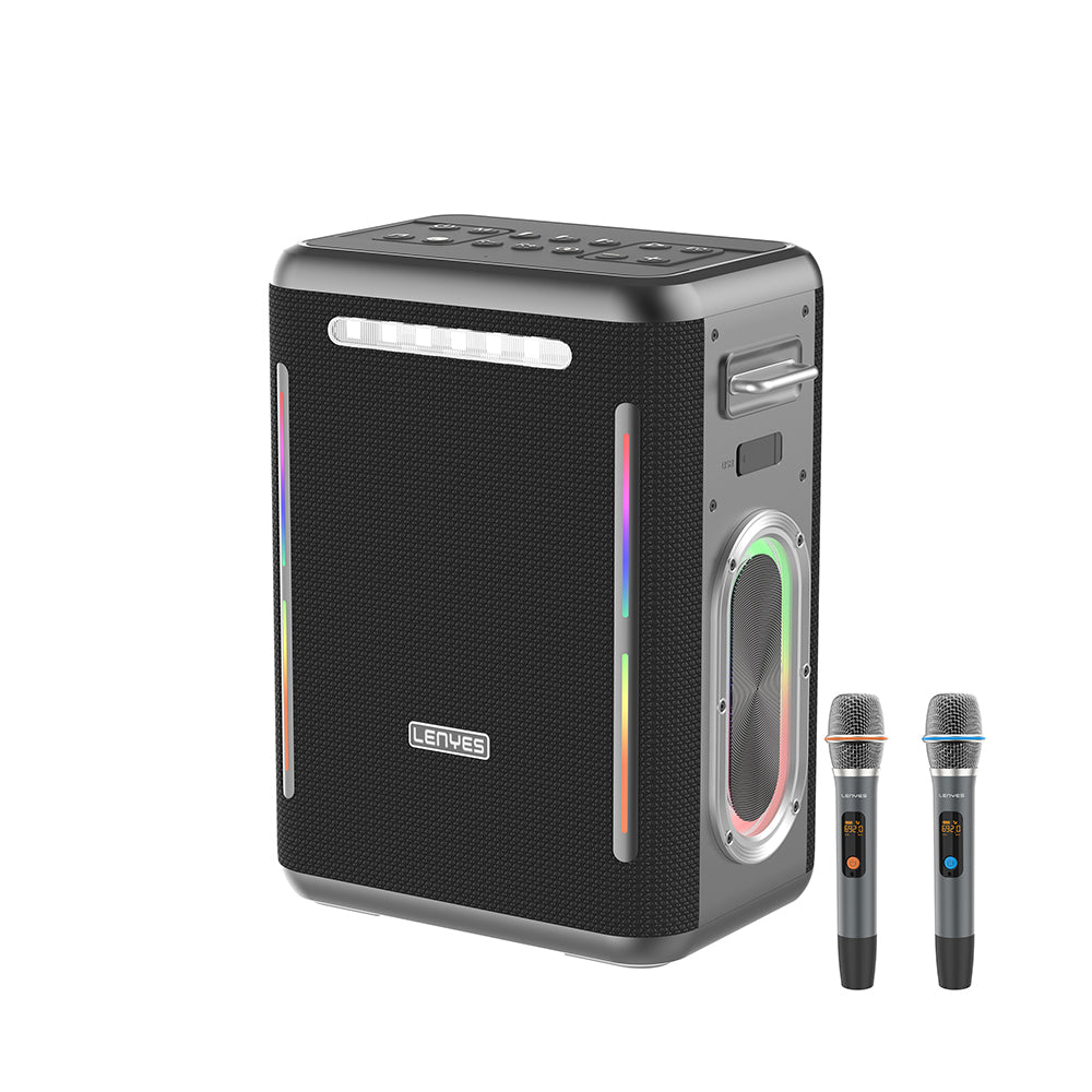 Lenyes S837 RGB Led Işıklı Bluetooth Speaker Hoparlör ve Karaoke Bluetooth Çift Mikrofon v5.0 Siyah