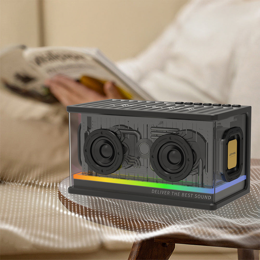 Lenyes S839 RGB Işıklı Taşınabilir TWS Bluetooth Hoparlör v5.2 Siyah