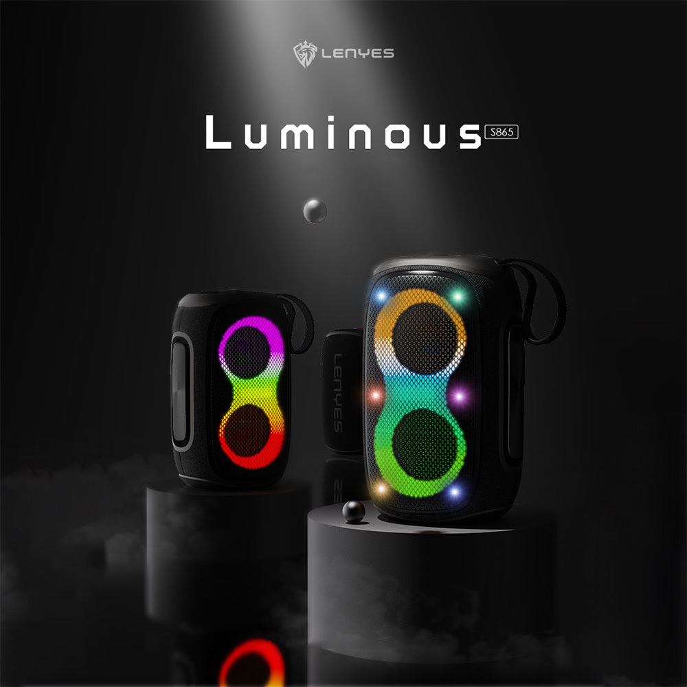 Lenyes S865 Luminous Serisi Su Geçirmez Çoklu Giriş RGB Işıklı TWS Bluetooth Hoparlör v5.3 40W Siyah