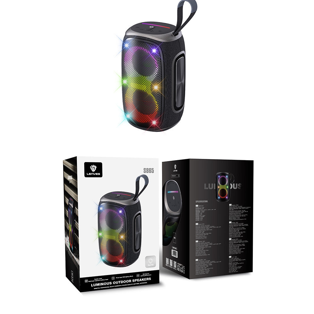 Lenyes S865 Luminous Serisi Su Geçirmez Çoklu Giriş RGB Işıklı TWS Bluetooth Hoparlör v5.3 40W Siyah