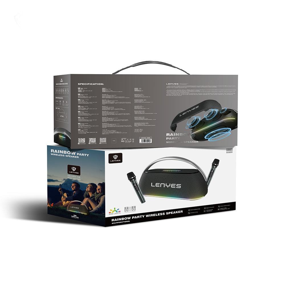 Lenyes S869 RGB Işıklı Çift Mikrofonlu Taşınabilir Bluetooth Hoparlör v5.3 Siyah