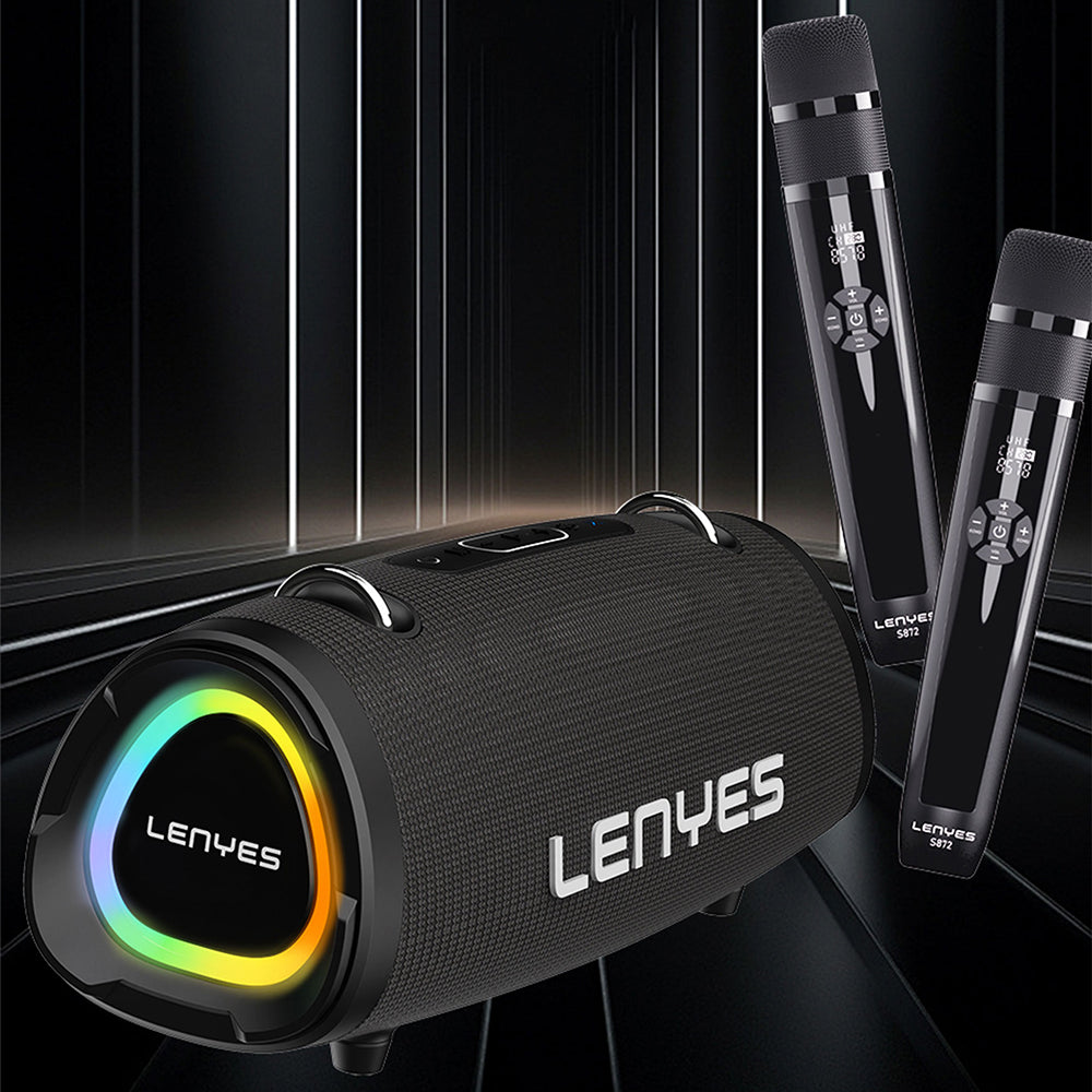 Lenyes S872 RGB Işıklı Taşınabilir Çift Mikrofonlu TWS Bluetooth Speaker Hoparlör v5.3 Siyah
