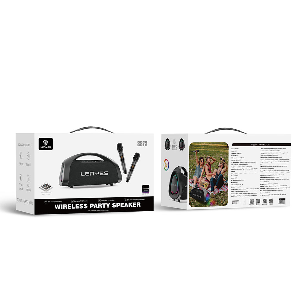 Lenyes S873 RGB Işıklı Taşınabilir Kumandalı&Mikrofonlu TWS Bluetooth Speaker Hoparlör v5.3 Siyah