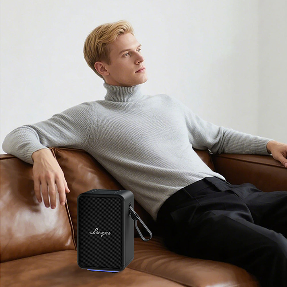 Lenyes S874 Su Geçirmez Özellikli RGB Işıklı Askılı Taşınabilir TWS Bluetooth Hoparlör v5.3 Siyah