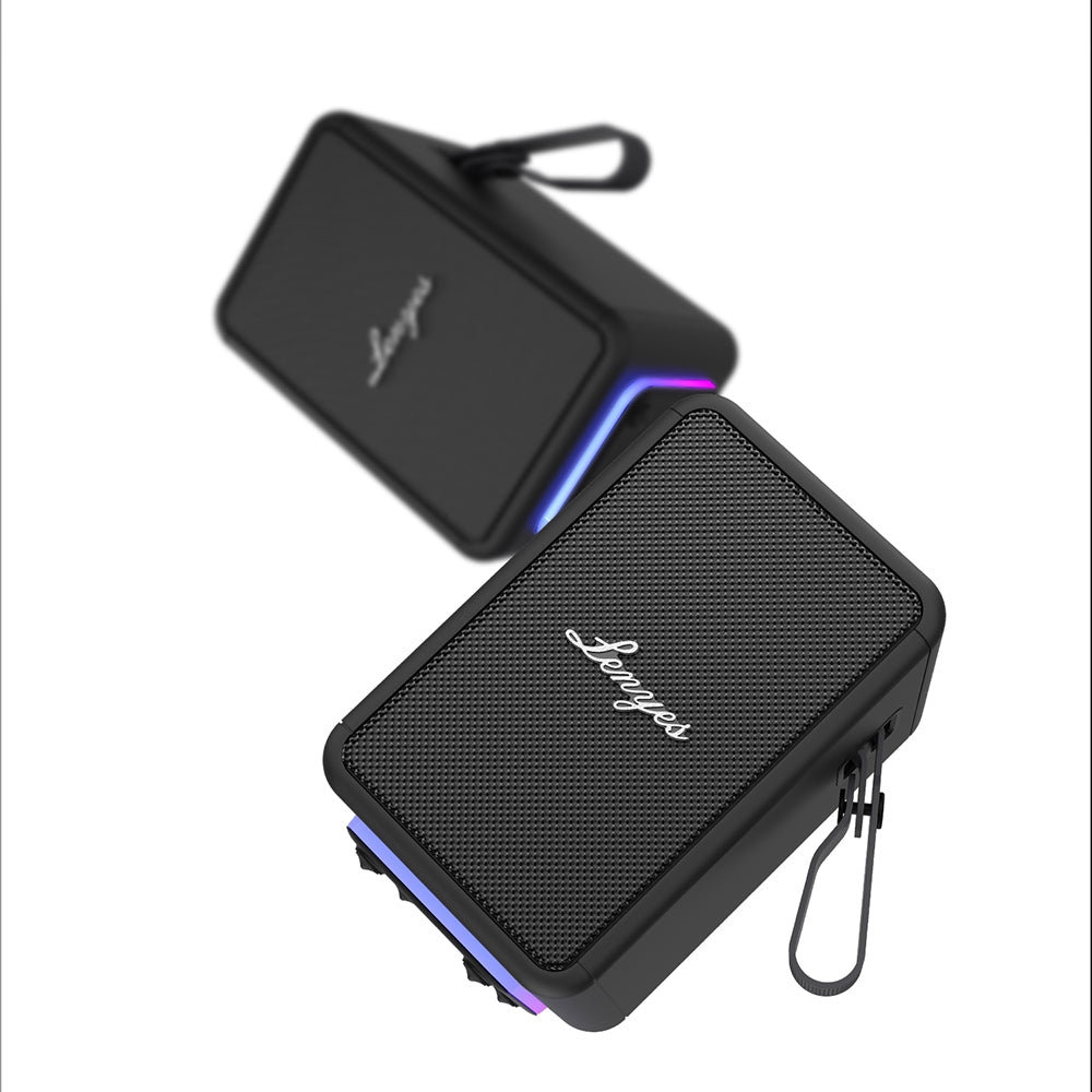 Lenyes S874 Su Geçirmez Özellikli RGB Işıklı Askılı Taşınabilir TWS Bluetooth Hoparlör v5.3 Siyah