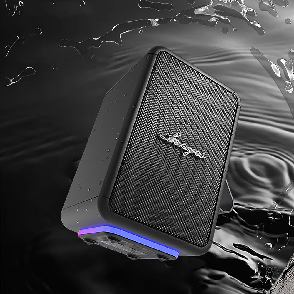 Lenyes S874 Su Geçirmez Özellikli RGB Işıklı Askılı Taşınabilir TWS Bluetooth Hoparlör v5.3 Bej