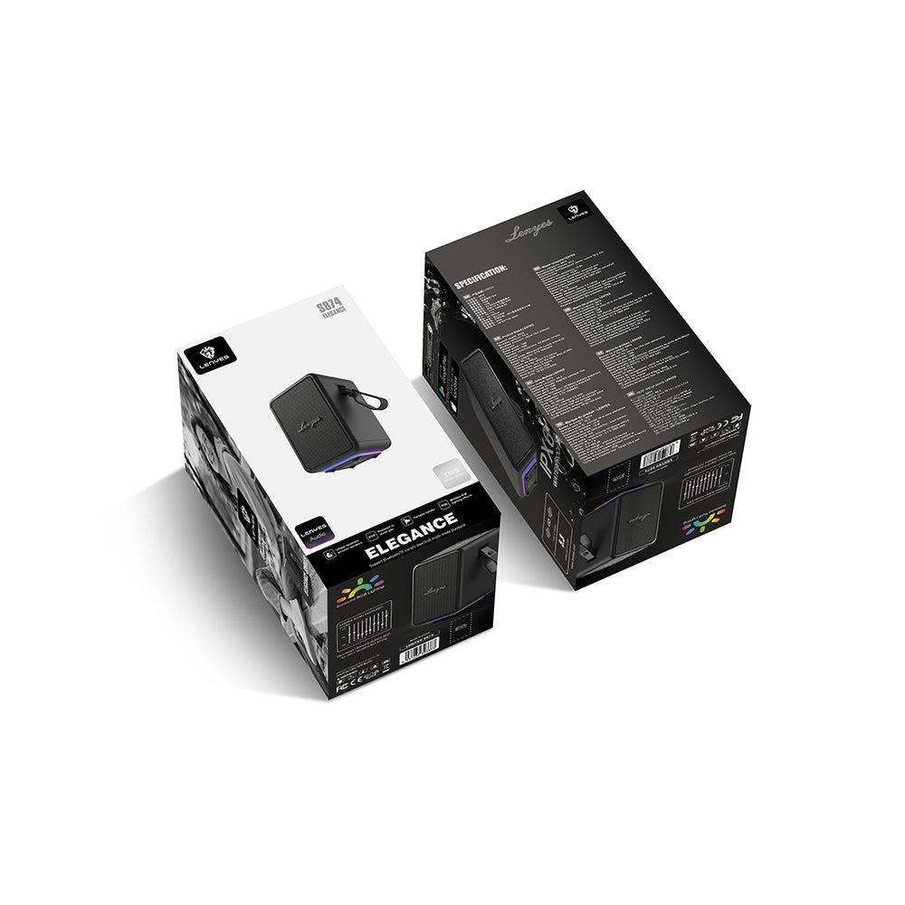 Lenyes S874 Su Geçirmez Özellikli RGB Işıklı Askılı Taşınabilir TWS Bluetooth Hoparlör v5.3 Bej