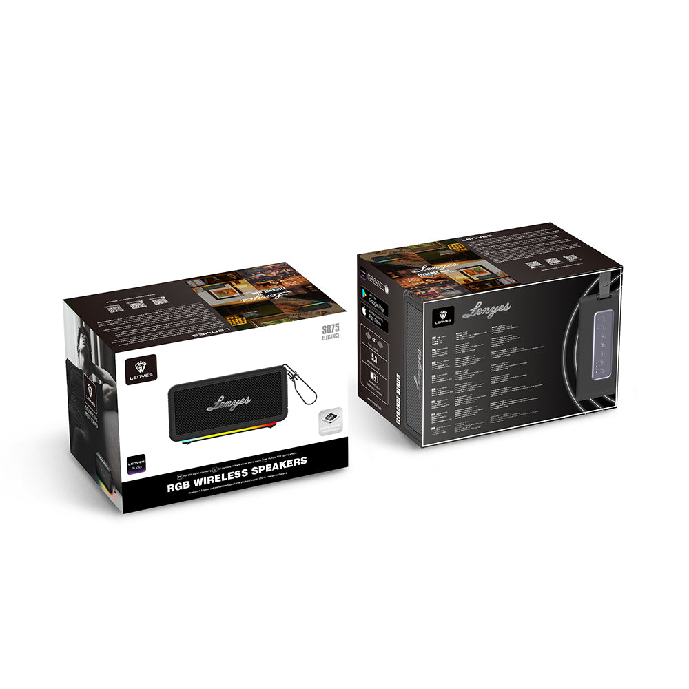 Lenyes S875 Elegance Serisi RGB Işıklı Taşınabilir Su Geçirmez TWS Bluetooth Hoparlör v5.3 40W Bej
