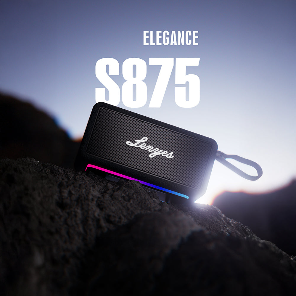 Lenyes S875 Elegance Serisi RGB Işıklı Taşınabilir Su Geçirmez TWS Bluetooth Hoparlör v5.3 40W Bej