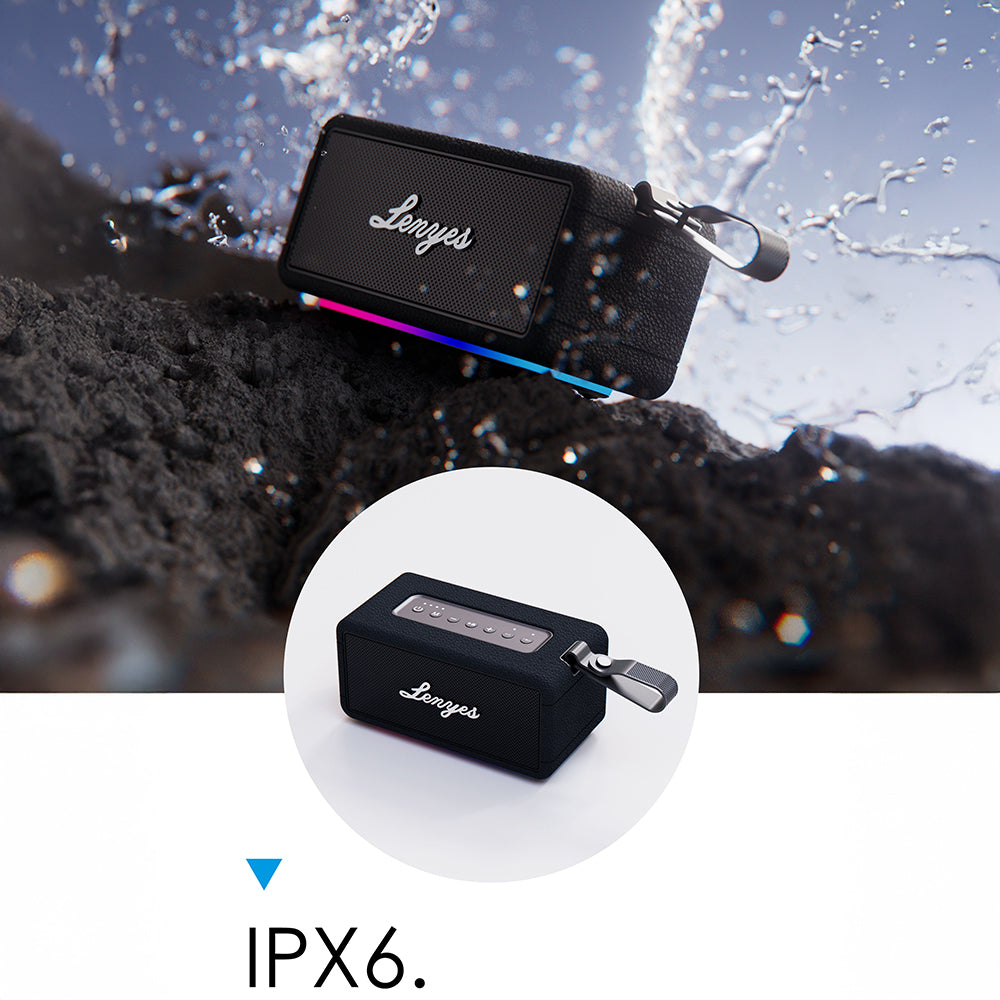 Lenyes S875 Elegance Serisi RGB Işıklı Taşınabilir Su Geçirmez TWS Bluetooth Hoparlör v5.3 40W Siyah