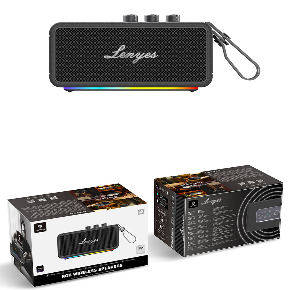 Lenyes S876 Supreme Serisi RGB Işıklı Taşınabilir Su Geçirmez TWS Bluetooth Hoparlör v5.3 45W Siyah