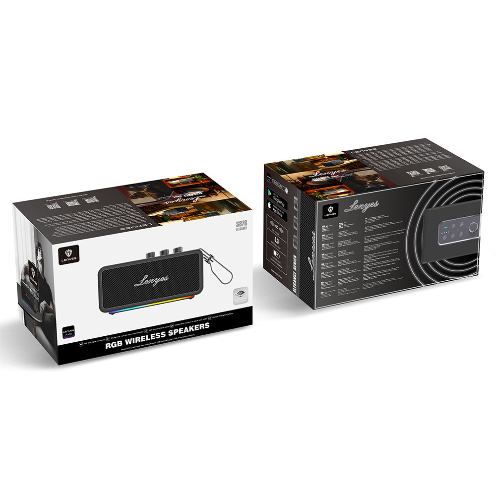 Lenyes S876 Supreme Serisi RGB Işıklı Taşınabilir Su Geçirmez TWS Bluetooth Hoparlör v5.3 45W Siyah