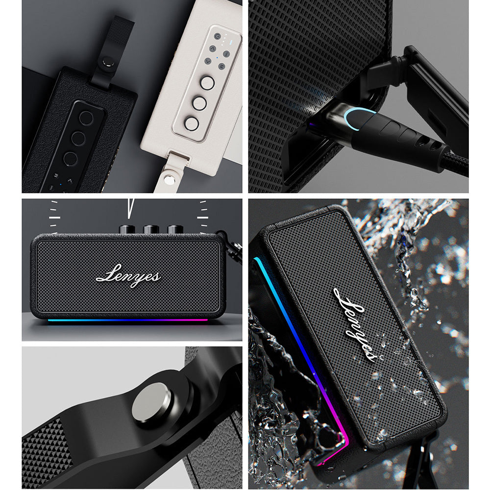 Lenyes S876 Supreme Serisi RGB Işıklı Taşınabilir Su Geçirmez TWS Bluetooth Hoparlör v5.3 45W Siyah