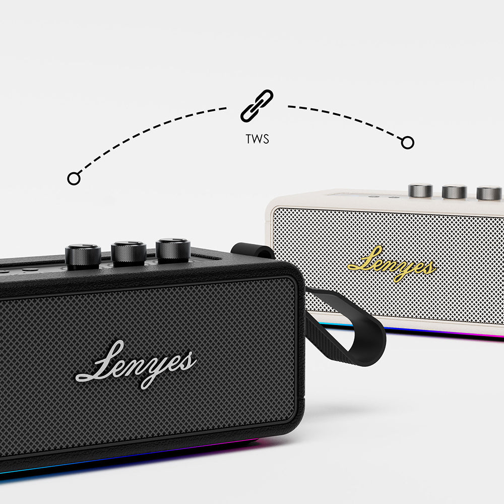 Lenyes S876 Supreme Serisi RGB Işıklı Taşınabilir Su Geçirmez TWS Bluetooth Hoparlör v5.3 45W Bej