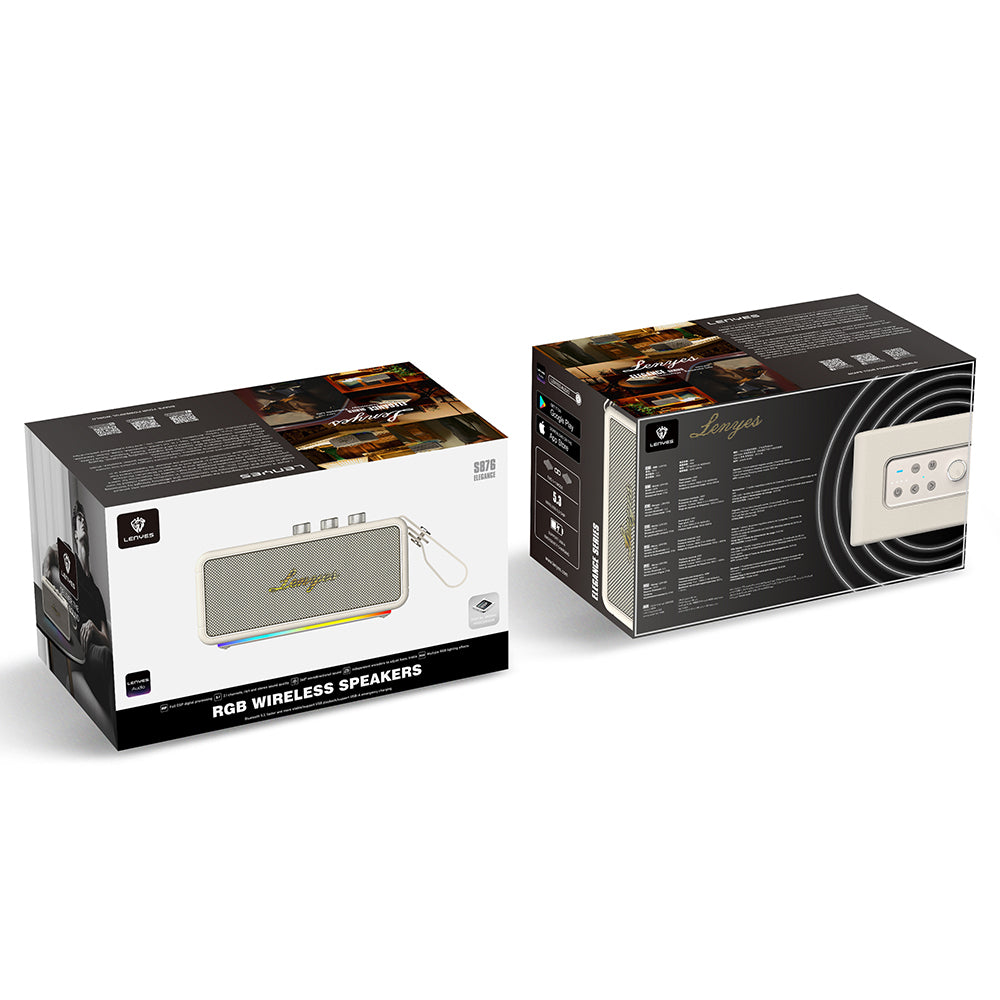 Lenyes S876 Supreme Serisi RGB Işıklı Taşınabilir Su Geçirmez TWS Bluetooth Hoparlör v5.3 45W Siyah