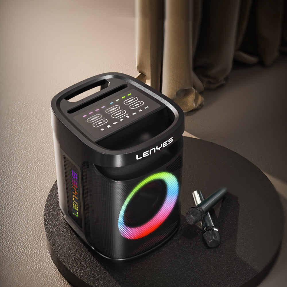 Lenyes S881 Su Geçirmez Mikrofonlu Çoklu Giriş RGB Işıklı TWS Karaoke FM Bluetooth Hoparlör v5.3 120W Siyah