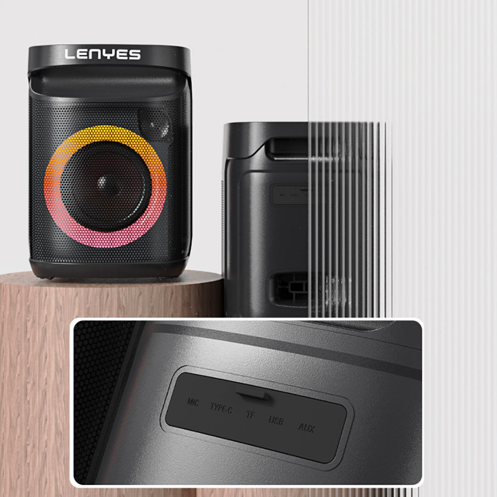 Lenyes S881 Su Geçirmez Mikrofonlu Çoklu Giriş RGB Işıklı TWS Karaoke FM Bluetooth Hoparlör v5.3 120W Siyah