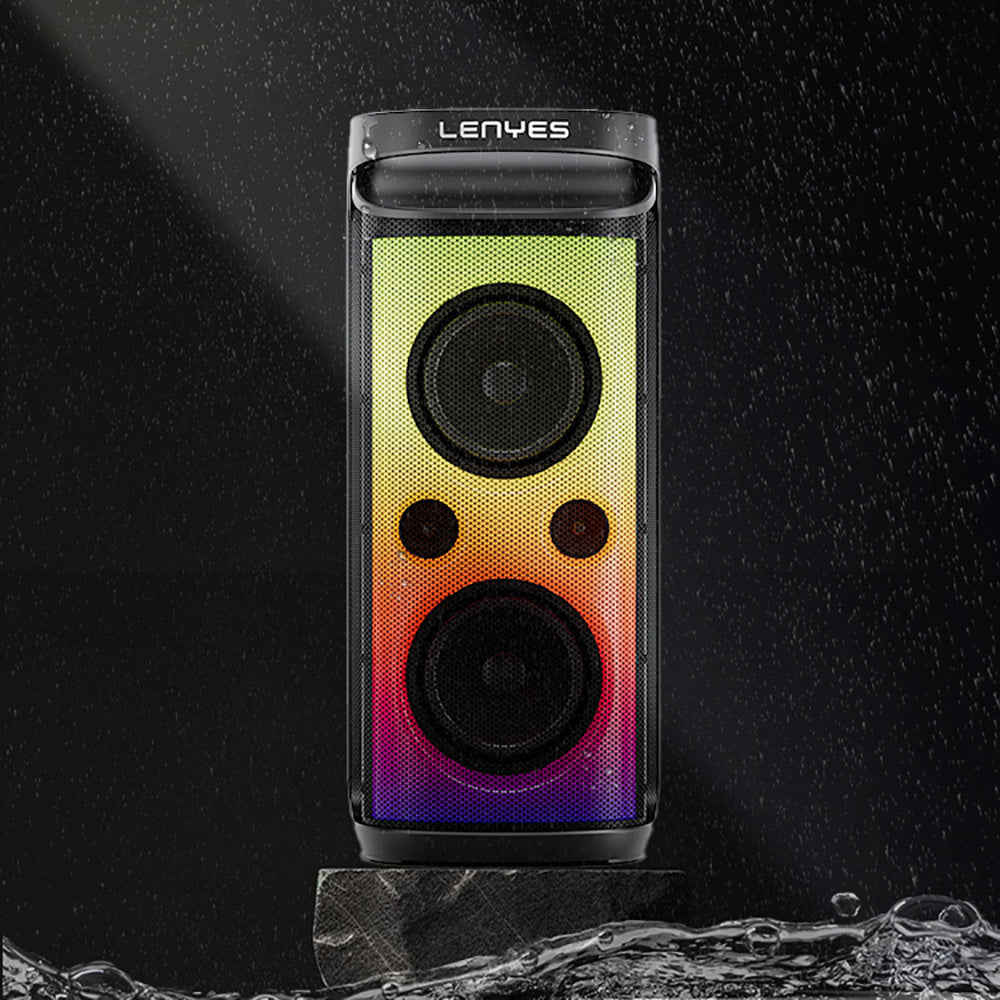 Lenyes S883 Su Geçirmez Tekerlekli Mikrofonlu Çoklu Giriş RGB Işıklı TWS Karaoke FM Bluetooth Hoparlör v5.3 360W Siyah