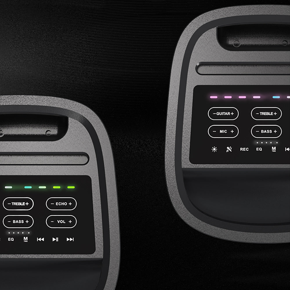 Lenyes S883 Su Geçirmez Tekerlekli Mikrofonlu Çoklu Giriş RGB Işıklı TWS Karaoke FM Bluetooth Hoparlör v5.3 360W Siyah