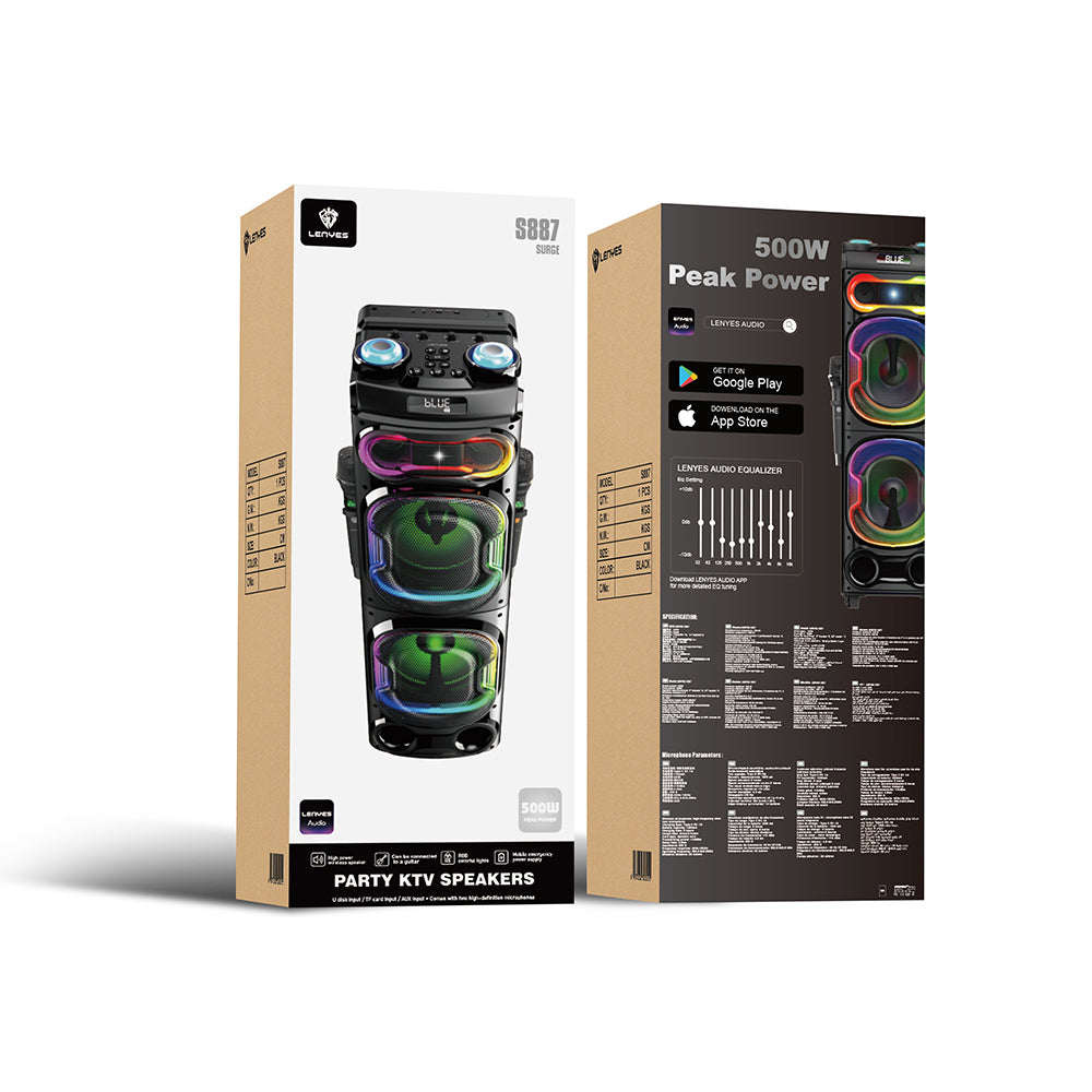 Lenyes S887 RGB Işıklı Çift Mikrofonlu Kablosuz TWS Bluetooth Speaker Hoparlör v5.3 Siyah