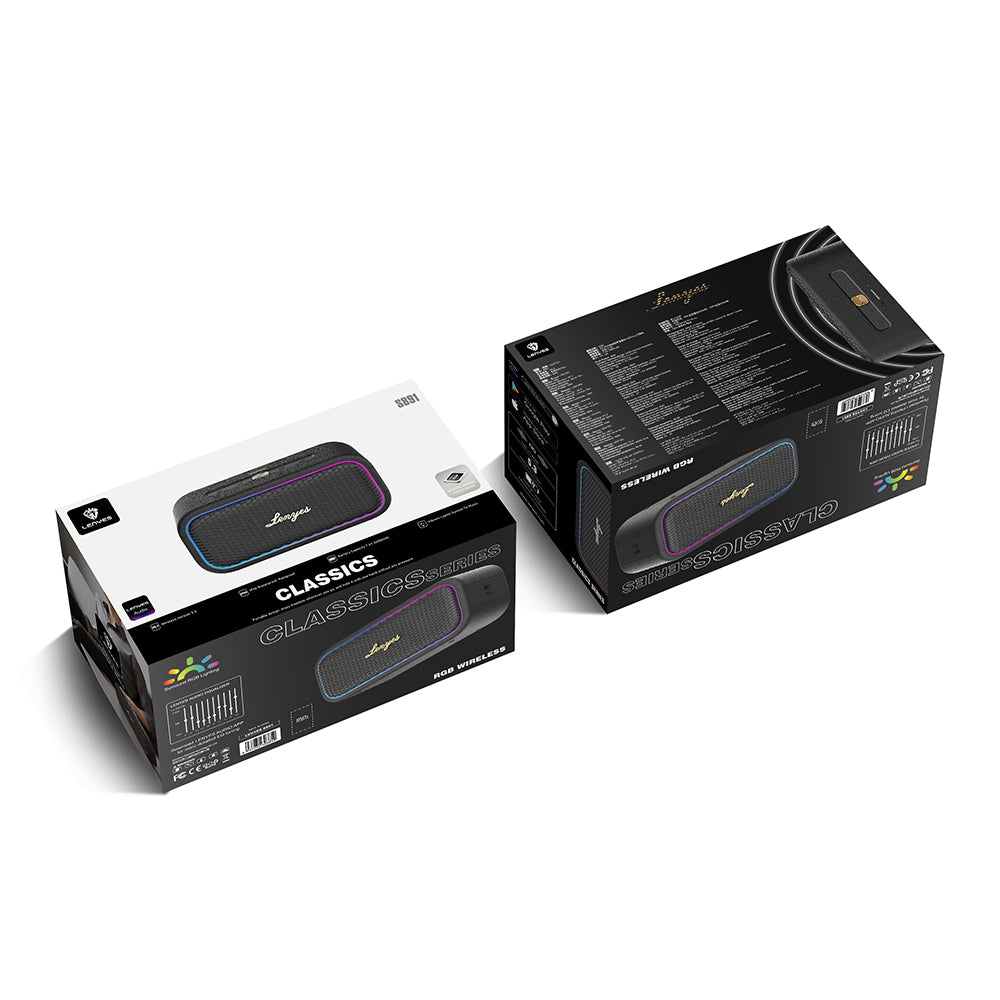 Lenyes S891 RGB Işıklı Taşınabilir Su Geçirmez OTG-TWS Bluetooth Hoparlör v5.3 80W Siyah
