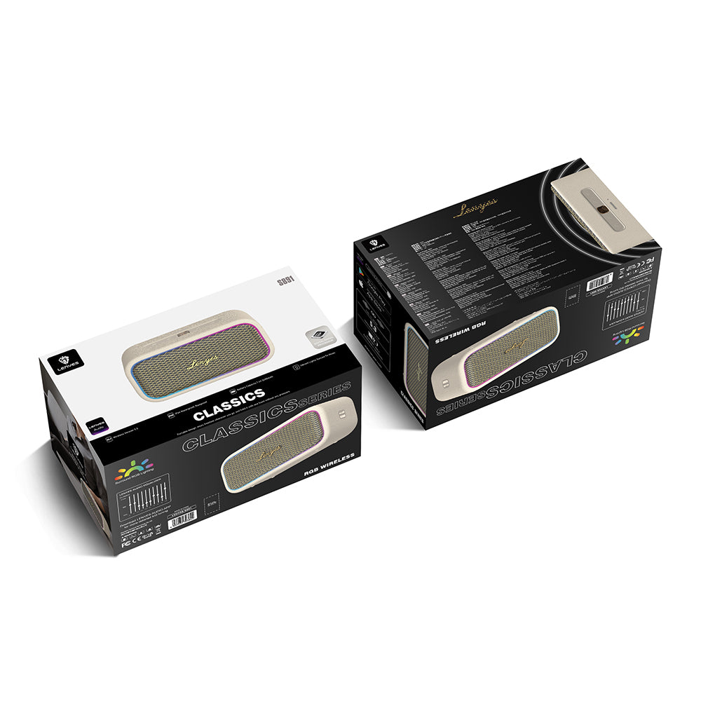 Lenyes S891 RGB Işıklı Taşınabilir Su Geçirmez OTG-TWS Bluetooth Hoparlör v5.3 80W Bej