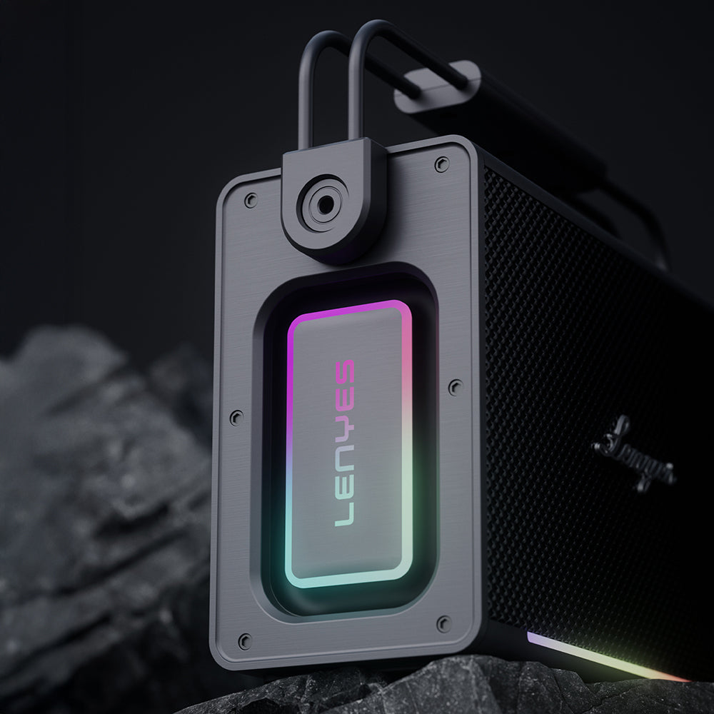 Lenyes Titan 2 Serisi RGB Işıklı Çİft Mikrofonlu Taşınabilir TWS Bluetooth Speaker Hoparlör v5.3 5000mAh Siyah