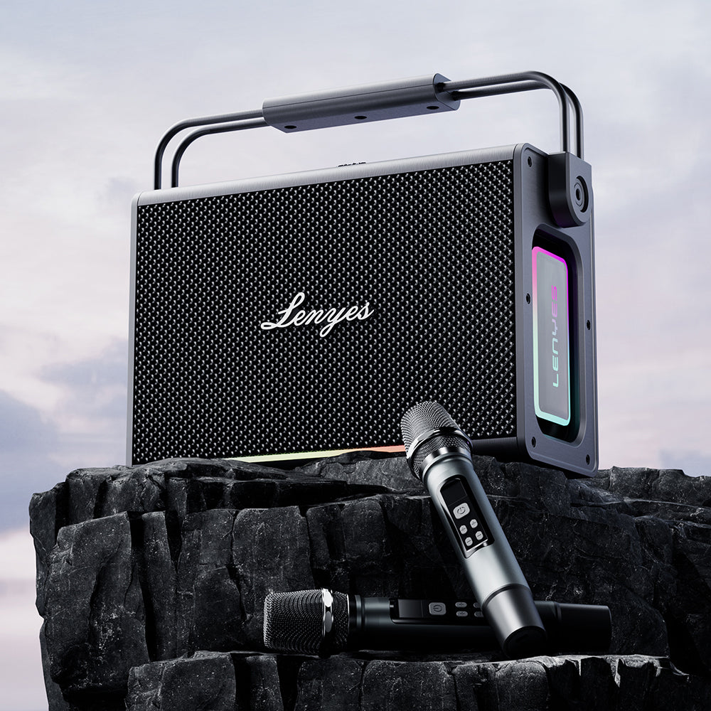 Lenyes Titan 2 Serisi RGB Işıklı Çİft Mikrofonlu Taşınabilir TWS Bluetooth Speaker Hoparlör v5.3 5000mAh Siyah