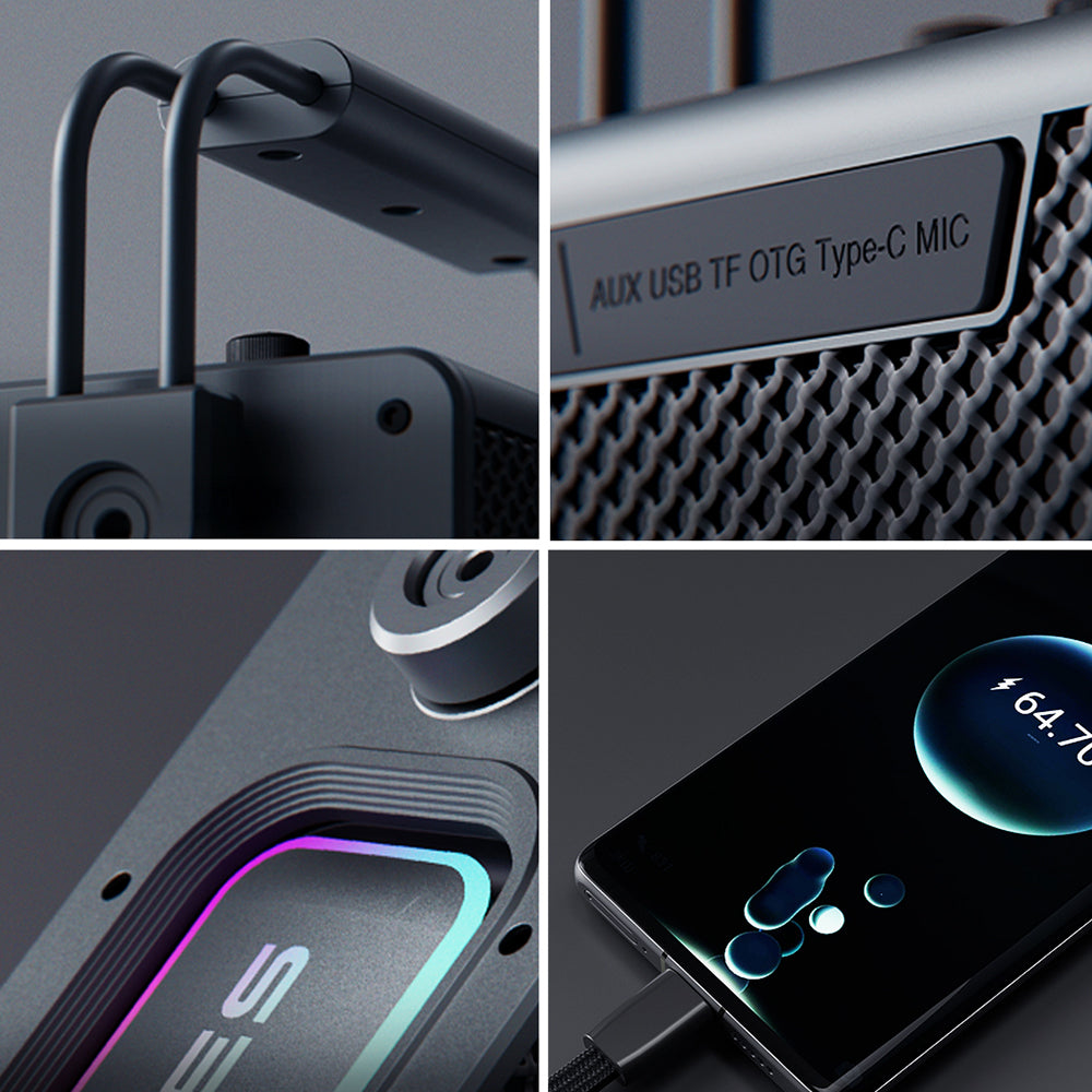 Lenyes Titan 2 Serisi RGB Işıklı Çİft Mikrofonlu Taşınabilir TWS Bluetooth Speaker Hoparlör v5.3 5000mAh Siyah