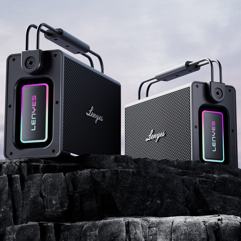 Lenyes Titan 2 Serisi RGB Işıklı Çİft Mikrofonlu Taşınabilir TWS Bluetooth Speaker Hoparlör v5.3 5000mAh Siyah