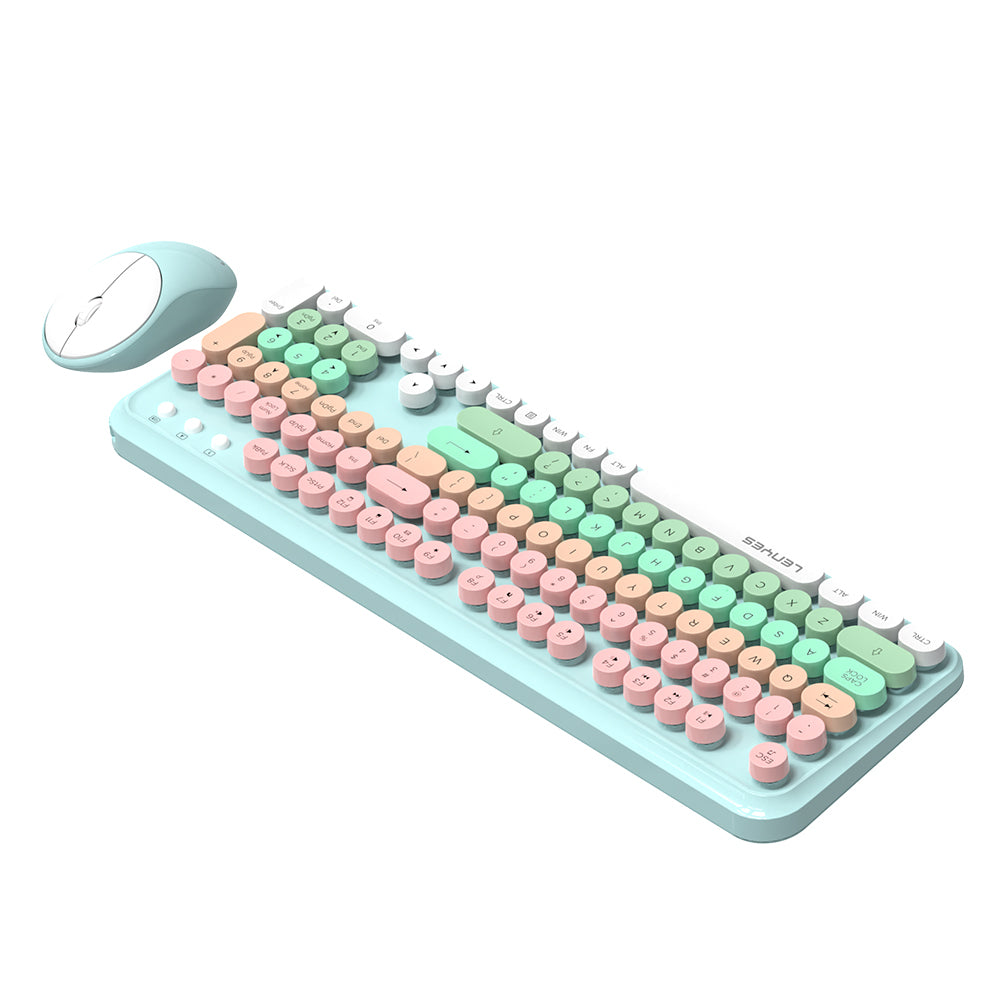 Lenyes WK103 Mekanik 2in1 2.4G Kablosuz Klavye ve 1600 DPI Mouse Seti Mavi