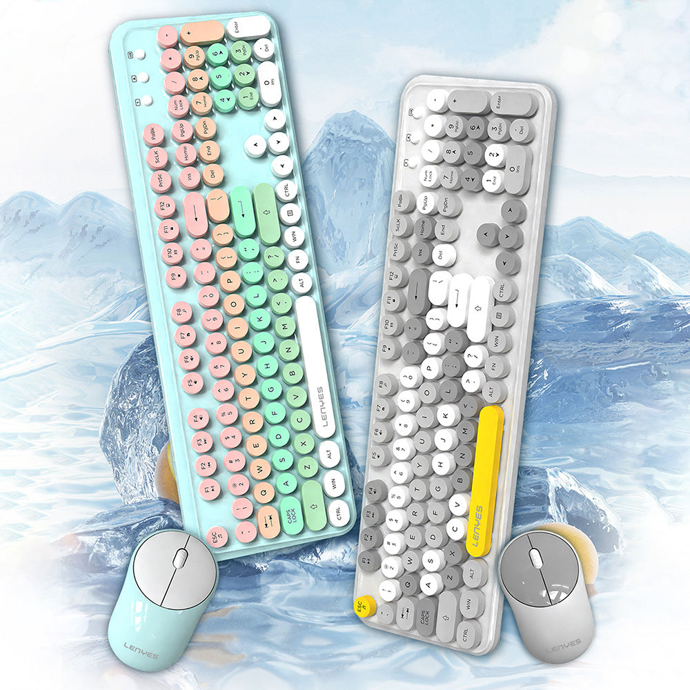 Lenyes WK103 Mekanik 2in1 2.4G Kablosuz Klavye ve 1600 DPI Mouse Seti Mavi