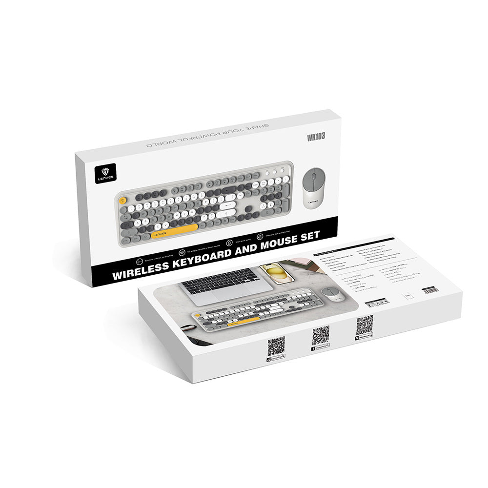 Lenyes WK103 Mekanik 2in1 2.4G Kablosuz Klavye ve 1600 DPI Mouse Seti Gri