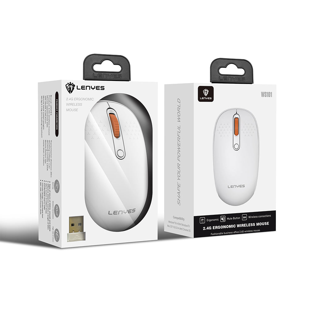 Lenyes WS101 Sessiz Buton Tasarımlı Ergonomik 2.4G Kablosuz Mouse 1600 DPI Beyaz