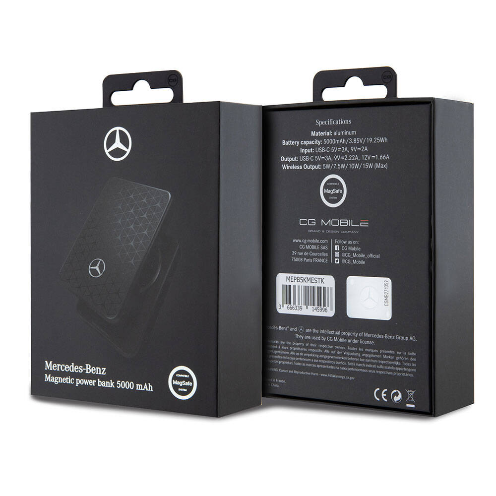 Mercedes Benz Led Işıklı Göstergeli M-safe Magnetik Orjinal Lisanslı Powerbank 5000 Mah Siyah